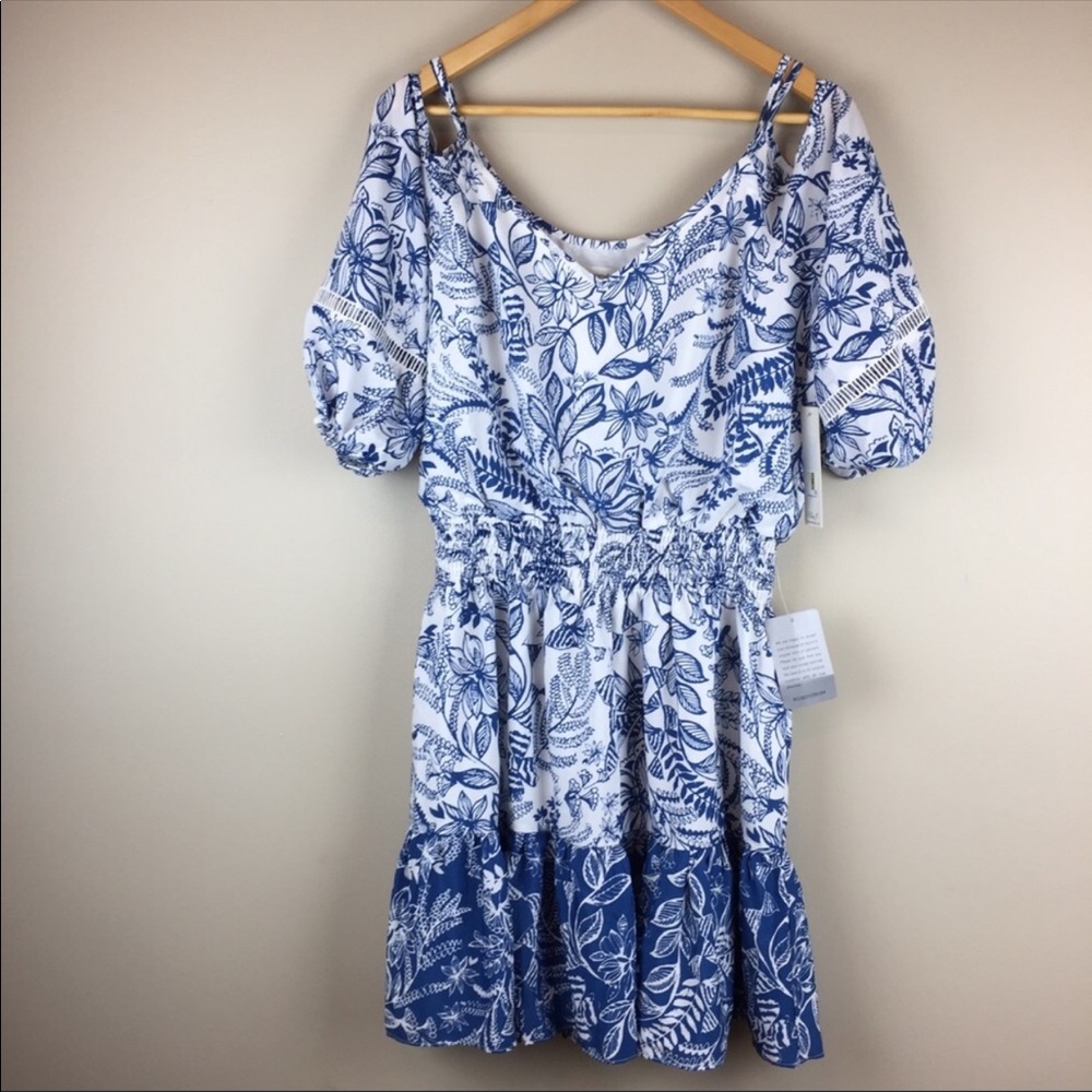 ELIZA J cold shoulder floral cinch waist dress
